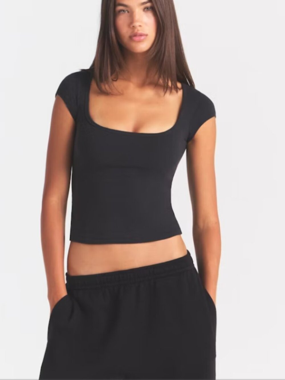 NWT Skims Cotton Jersey Scoop Neck T Shirt In Soot